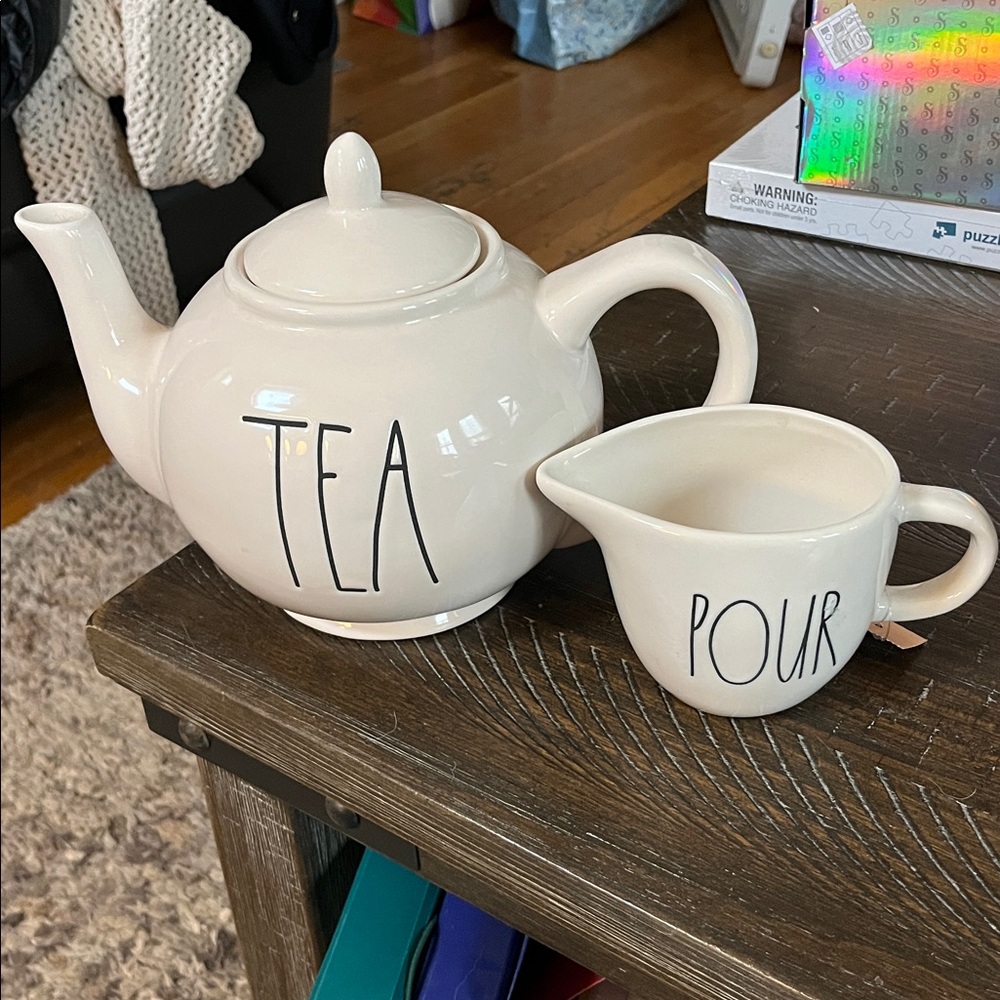 Rae Dunn Cream Ceramic Teapot and Creamer Set